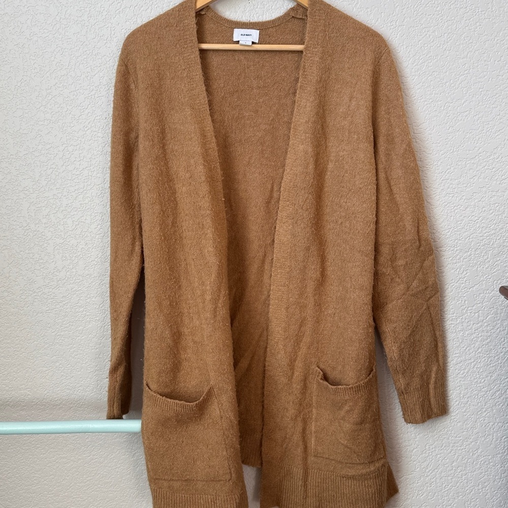 Old Navy Cardigan Fuzzy Tan Brown size Small - Picture 8 of 11